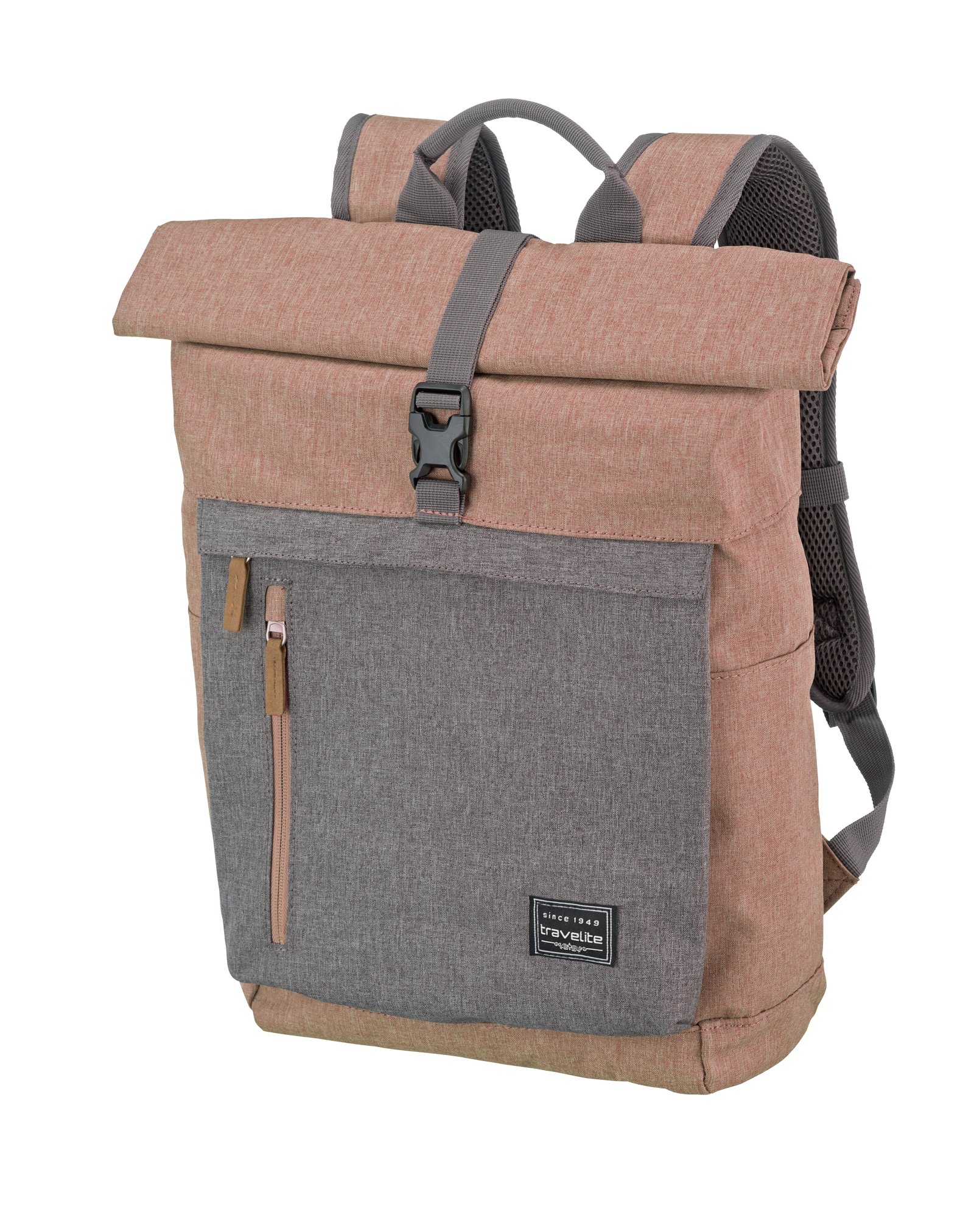 Travelite BASICS Rollup Rucksack, Rosa/Grau